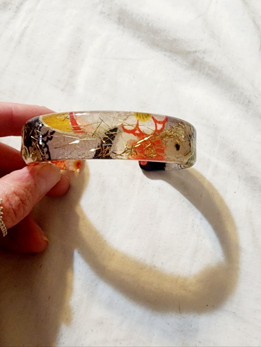 Handmade Multicolor Resin Bangle Bracelet with Gold Leaf Accents
